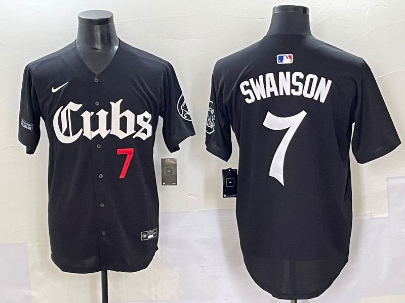 Men 2025 Chicago Cubs #7 Swanson Black Five generations Joint Name Nike MLB Jersey style 7->chicago cubs->MLB Jersey